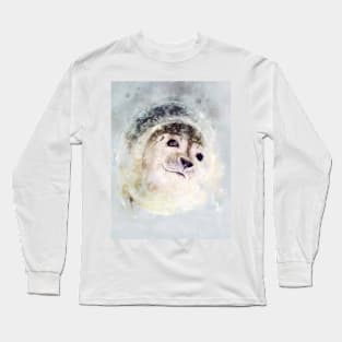 Dramabite Watercolor seal marine animal artistic cute Long Sleeve T-Shirt